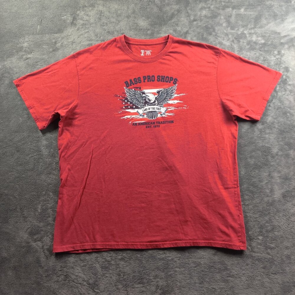 Bass Pro Shop Shirt Adult Mens 3XL XXXL Red Short Sleeve Bald Eagle USA Sports